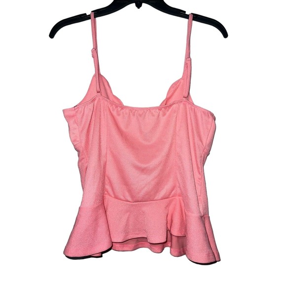 Meraki Womens Tank Top Size L Pink Spaghetti Strap Keyhole Ruffles Scalloped - Picture 2 of 7